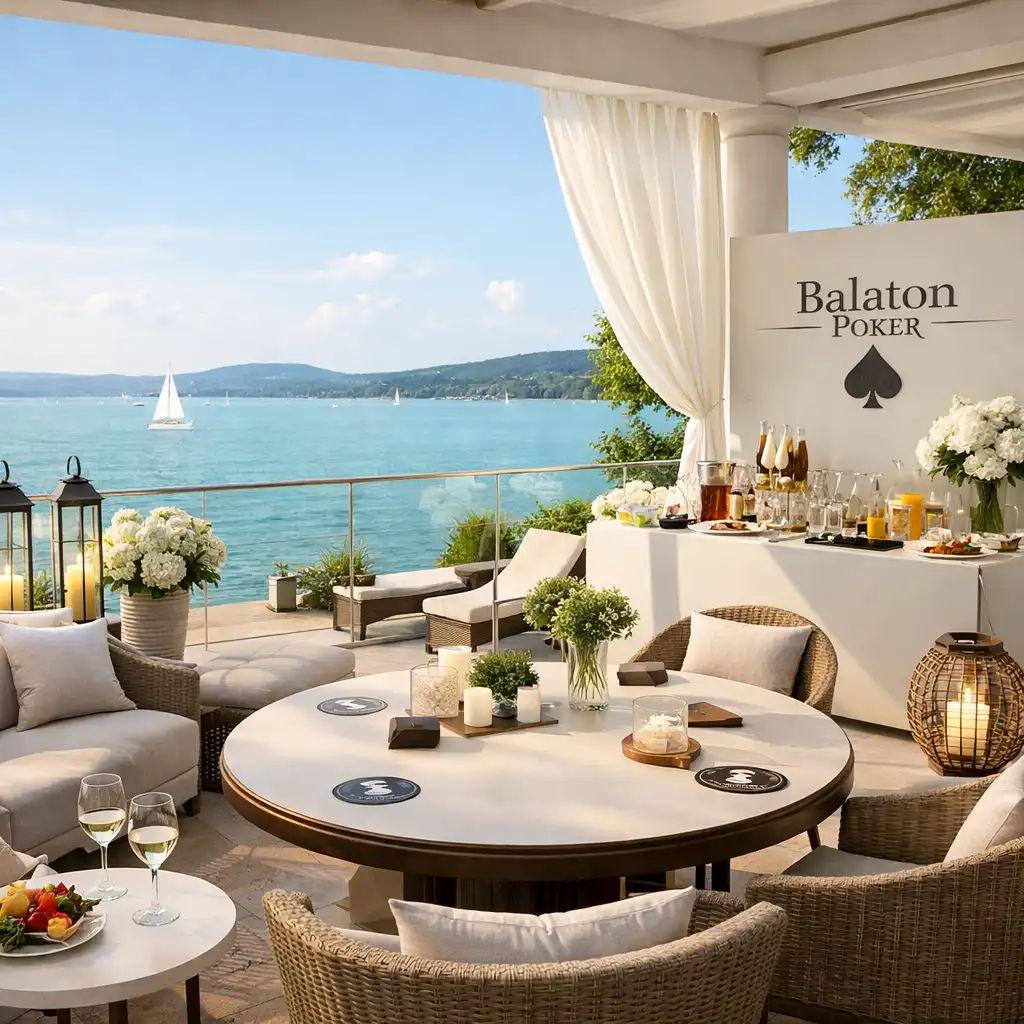 Balatonfüredi privát vízparti villa esti kaszinó rendezvényre berendezve